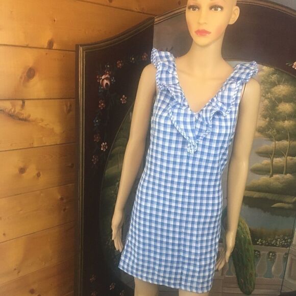 Lt. Blue Checkered Ruffled Dress Sz. Small - Picture 1 of 3